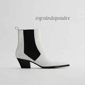 Rare! Zara White & Black Leather Cuban Heel Cowboy Ankle Boots 39 8